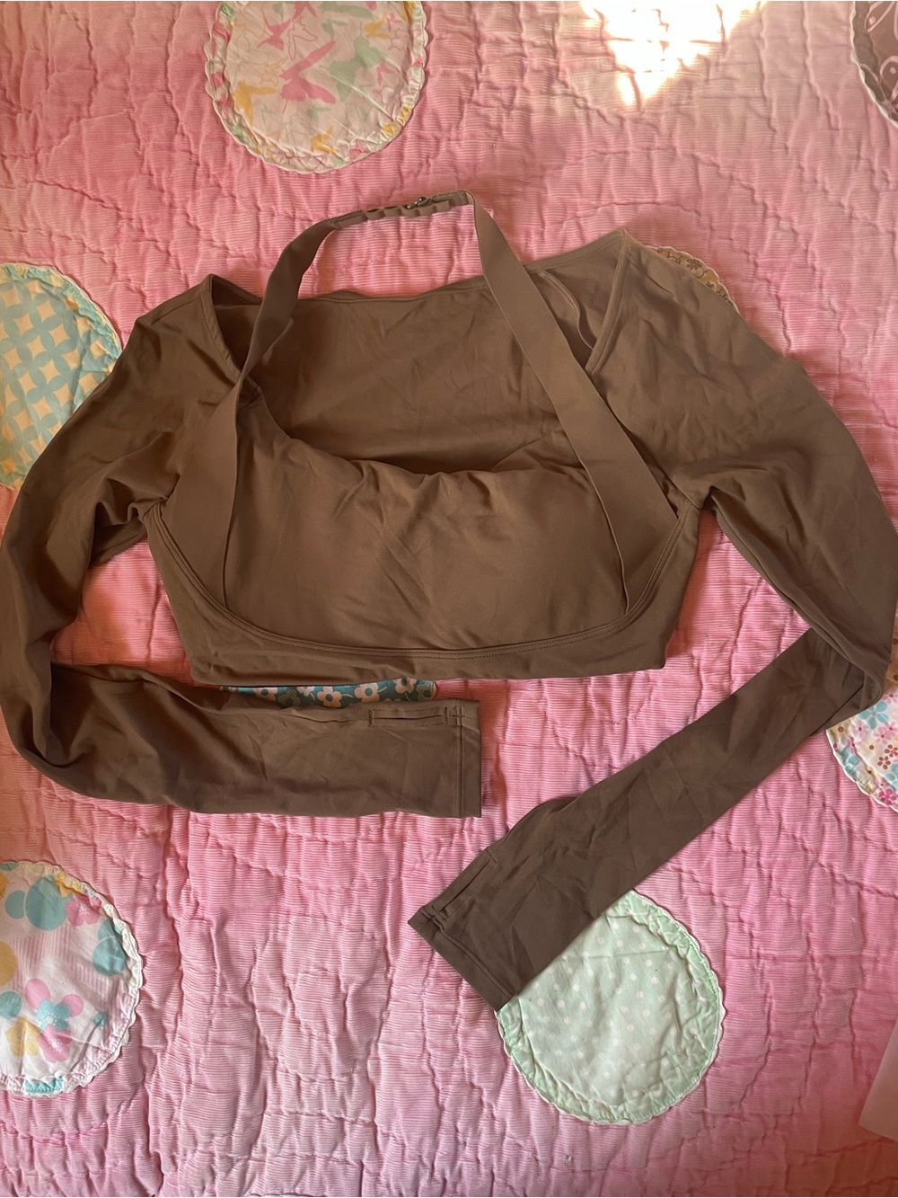 HALARA Brown Halter-Style Long Sleeve Crop Top NWOT
